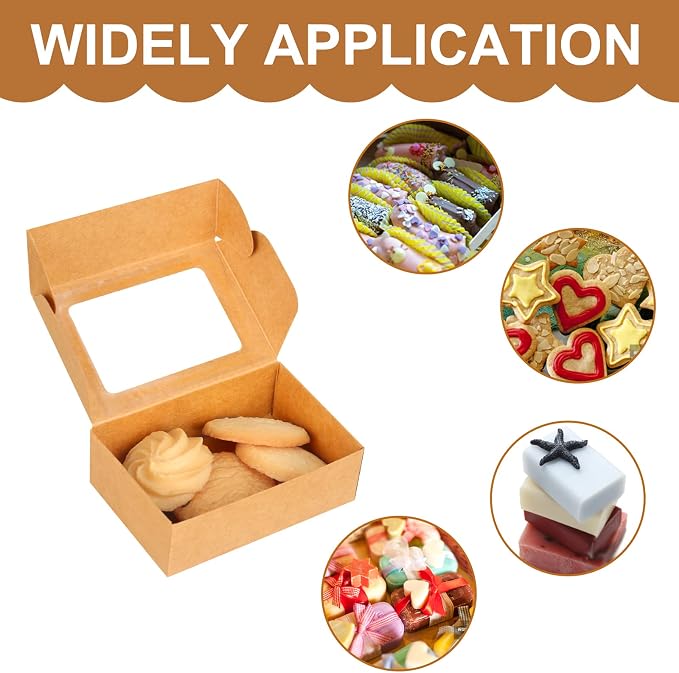 COTOPHER Soap Box, 100Pcs Small Soap Packaging Boxes 3.5x2.35x1.2 Inch Mini Kraft Boxes with Window Soap Boxes for Homemade Soap Candy Chocolate Bakery Cookies Soap Packaging