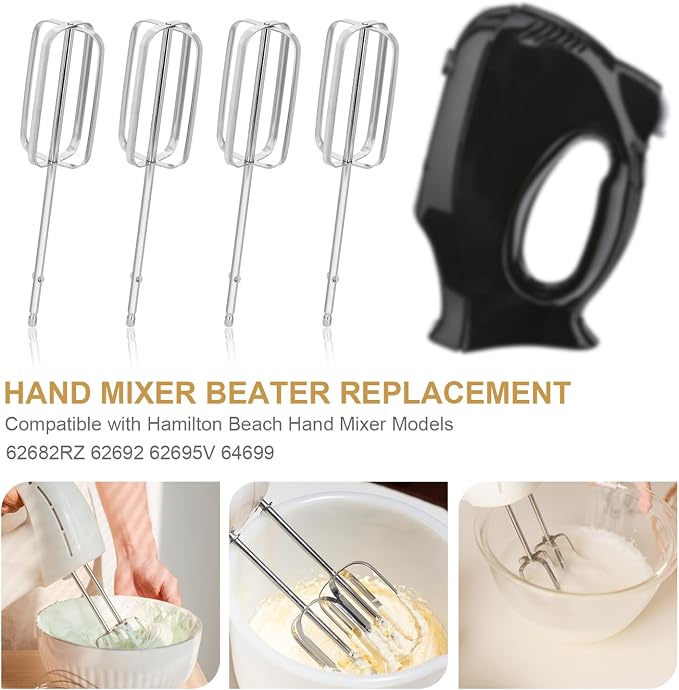 4pcs Hand Mixer Beaters Attachments, Stainless Steel Hand Mixer Replacement Beaters Electric Mixer Parts for Hamilton Beach Hand Mixer 62682RZ 62692 62695V 64699