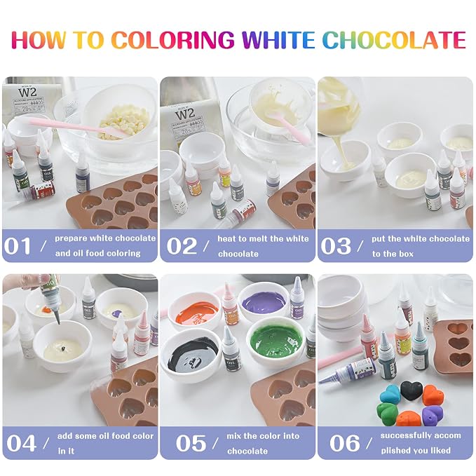 Oil Based Food Coloring Chocolate, 10 Colors Candy Coloring for Chocolate Candy Melts, E-Kongton Cake Color Edible Food Dye for Cake Decorating, Baking, Fondant, Forsting (.35 Fl. Oz Bottles)