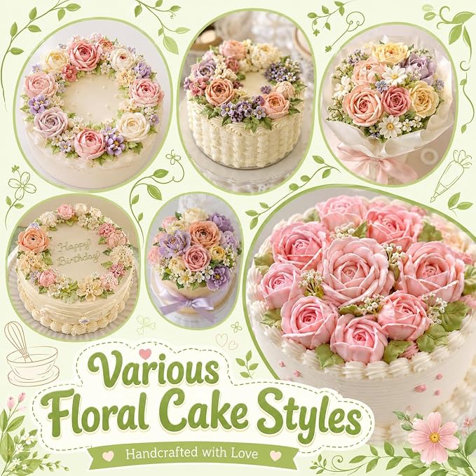 3 Pcs Korean Flower Piping Tips Set, Stainless Steel Flower Tubes 124K 125K 126K for Buttercream, Frosting Nozzles for Korean-Style Flowers, Peonies, Roses, Ranunculus