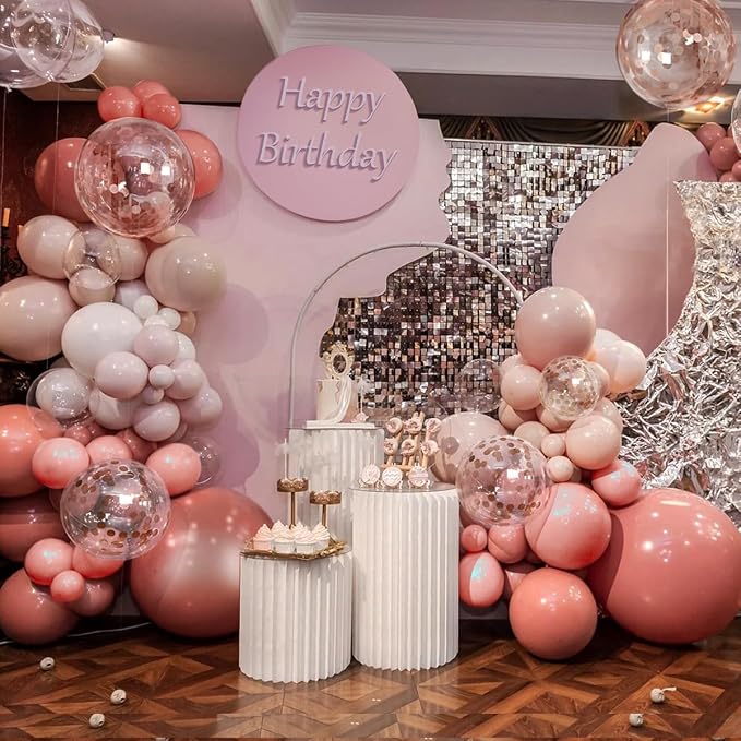 MEBAY 147PCS Rose Gold Balloon Garland Arch Kit, Pearl Rose Gold Metallic White Nude Balloons with Confetti for Wedding Bridal Shower Princess Party Girl Birthday Baby Shower Decorations