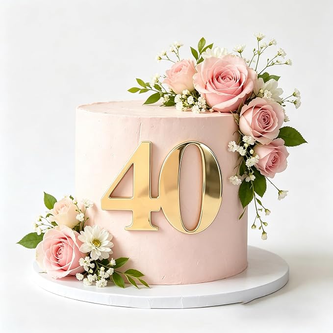 Acrylic Forty Cake Topper, Gold Number 40 Cake Side Decoration, Happy 40th Birthday Cake Picks Decoration, Hello 40, 40th Anniversary Party Cake Charm Decor Supplies