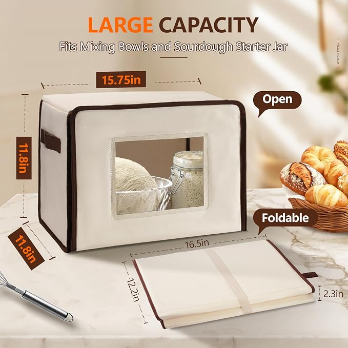 Folding Bread Proofing Box with 68-115℉ Temp Control, 2-48H Timer & 3-Sided Heating, Dough Proofing Box with Metal Rack for Sourdough Bread Baking Supplies, Pizza, Yogurt, Kombucha (Beige)