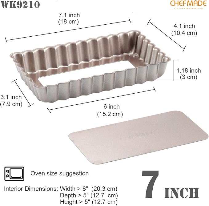 CHEFMADE Rectangular Tart Pan, 7 Inch Non-Stick Quice Pan with Removable Loose Bottom for Oven Bake(Champagne Gold)