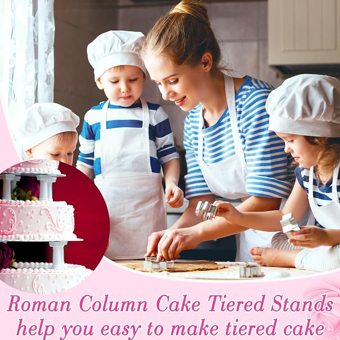 Suclain 24 Pcs 3 Size Fondant Cakes Tier Separator Support Stand Roman Column Cake Tiered Stands Multilayer Pillars Oman Column Wedding Decoration Support Tool Sets for Wedding Cupcake Display