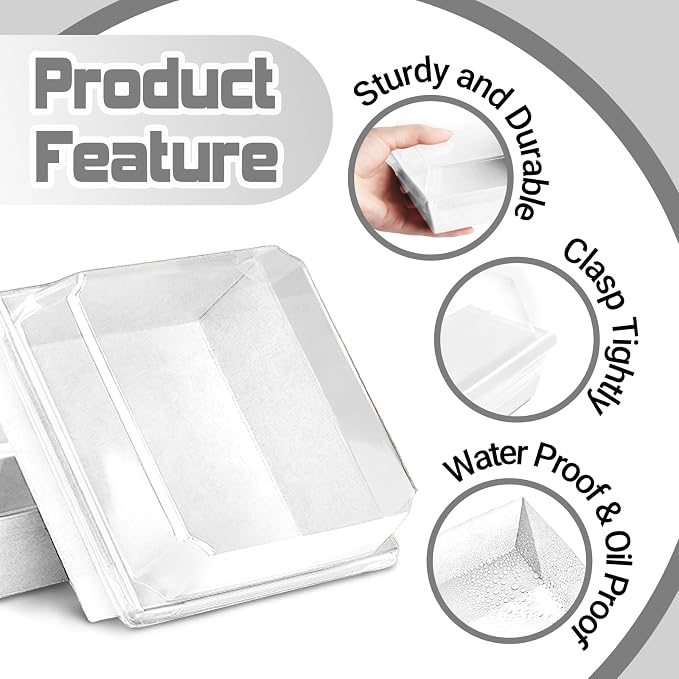 50 Pack Plastic Charcuterie Boxes with Clear Lids, 4" Small Paper to Go Food Container for Sandwich Salad Snack, Disposable Mini Bakery Dessert Boxes for Cupcakes Slice Cookies Strawberry White
