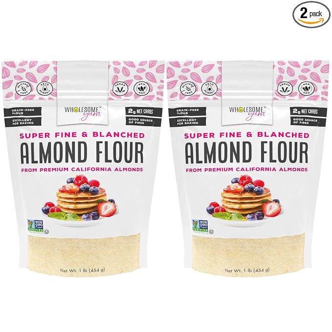 Wholesome Yum Premium Fine Blanched Almond Flour For Baking & More (16 oz / 1 lb) - Low Carb, Gluten Free, Non GMO, Keto Friendly Flour Substitute With Ground Almonds (Pack of 2)