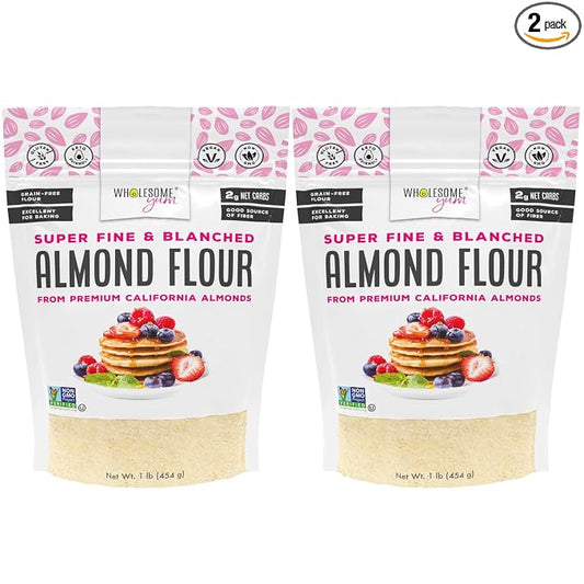 Wholesome Yum Premium Fine Blanched Almond Flour For Baking & More (16 oz / 1 lb) - Low Carb, Gluten Free, Non GMO, Keto Friendly Flour Substitute With Ground Almonds (Pack of 2)