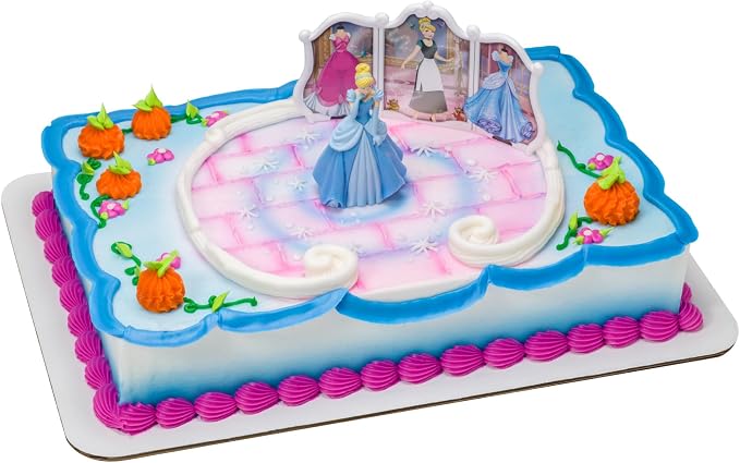 DecoSet® Disney Princess Cinderella Transforms Cake Topper, 4-Piece Birthday Cake Decorations Set with Figurine and Dress Stickers