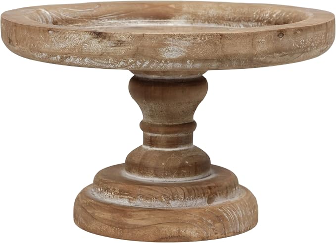 SOFE 11" Rustic Cake Stand, Round Vintage Cup Cake Stand, Natural Wood Cake Stand with Pedestal Dessert Display, Farmhouse Cake Holder Perfect for Weddings, Birthdays and Country Decor