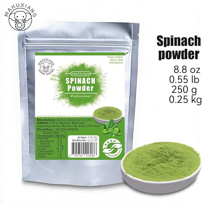 MAHUXIANG Organic Spinach Powder (8.8 oz / 250 g) — Single-Ingredient Spinach Powder for Cooking & Baking, No Added Ingredients, Gluten-Free