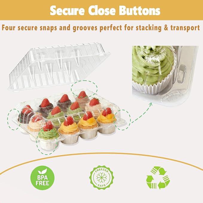 20 Pack Plastic Cupcake Containers,Disposable Cupcake Boxes 12 Count with 240 Cupcake Liners,Cupcake Holders with Tall Dome Lid,Cupcake Carriers Suit for for Baking, Parties, Wedding,Gifting