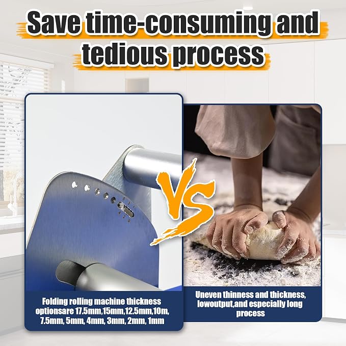 Manual Folding Dough Sheeter Countertop - 0-17.5mm Adjustable Thickness, Stainless Steel Dough Roller with 2 Sheeter Boards