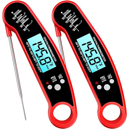 Meat Thermometer, Digital Instant Read Food Thermometer for Grilling, BBQ, Air Fryer, Smoker, Candy, Kitchen Gadgets, BBQ Essentials, Gift for Dad, Men, Women, Red, 2 Pack
