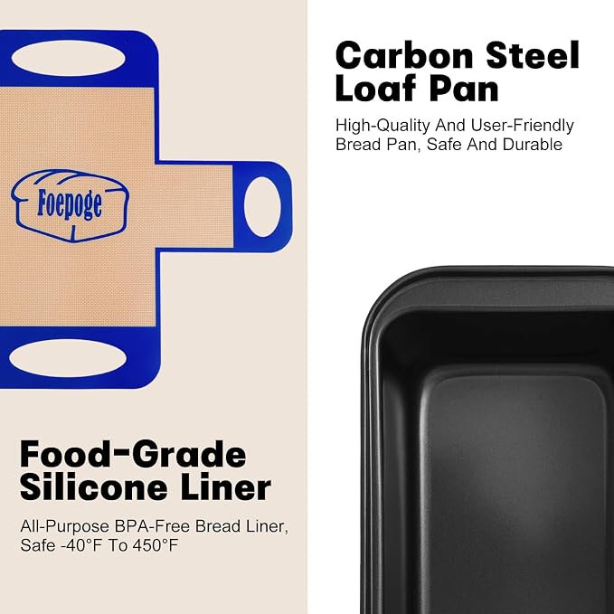 Loaf Pan with Liners Set: 2-Pack Nonstick 9 x 5 Inch Bread Pan and Loaf Liners for Homemade Oven Baking - Rectangular Baking Tray for Kitchen Home Baker Make Sourdough Banana Sandwich Bread(Blue)