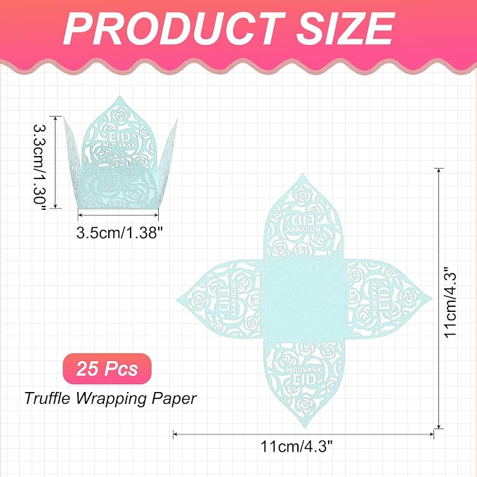 uxcell 25 PCS Truffle Wrappers 0.43x0.43 Inch Square Cupcake Liners Baking Wrappers Hollow Out Paper Dessert Cups for Wedding Birthday Light Blue