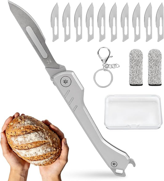 Dough Scorer Knife Folding Bread Scorer Tool with Extractable Blade Dough Scoring Tool Kit for Baking