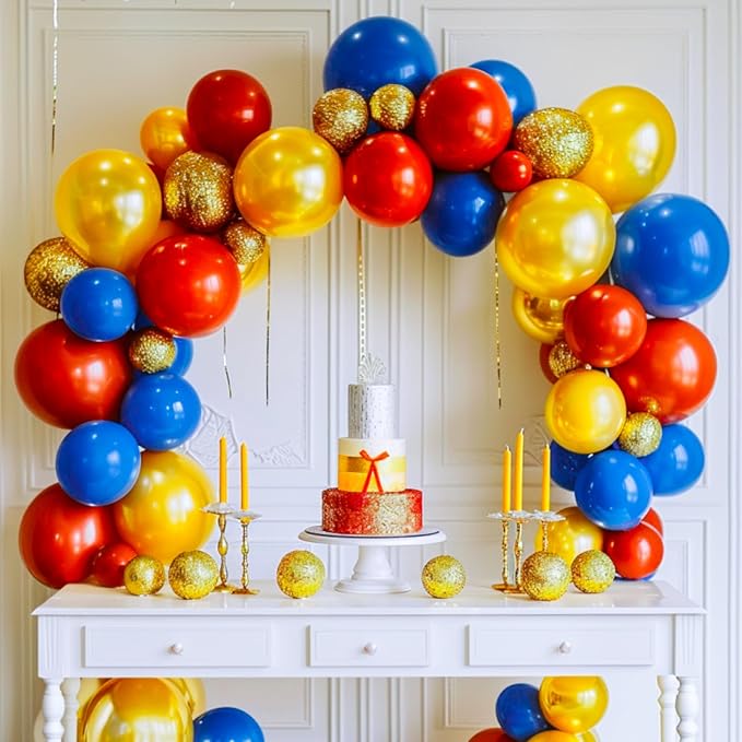 PartyWoo Red Yellow Blue Balloons, 140 pcs Blue Red and Yellow Balloons Different Sizes Pack of 18 Inch 12 Inch 10 Inch 5 Inch for Balloon Garland or Arch as Dog Party Decorations, Party Decorations