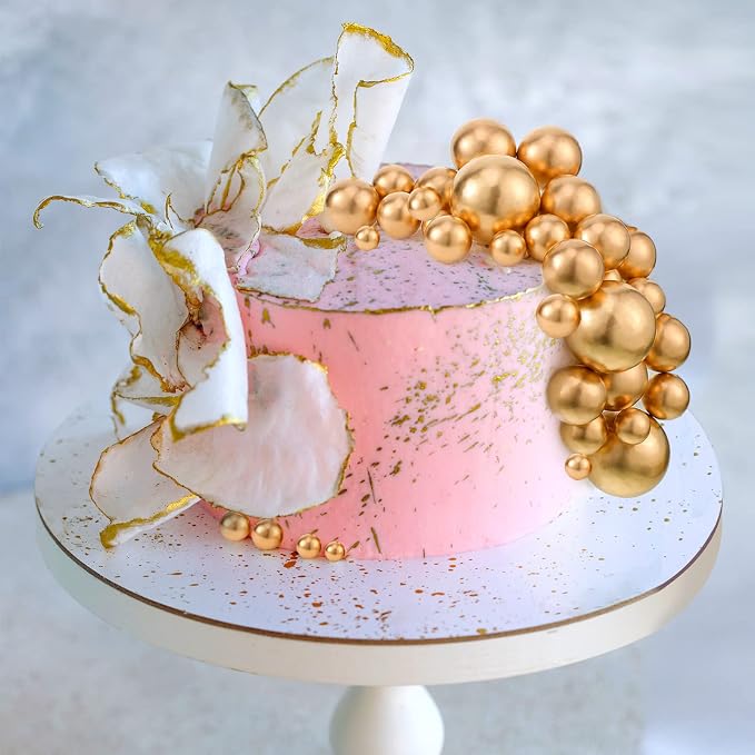 108 Pcs Balls Cake Topper DIY Cupcake Insert Foam Balloons for Cake Baking Wedding Anniversary Birthday Decoration(Gold,Multi Sizes)