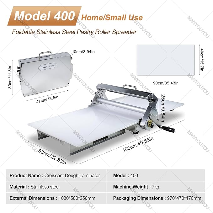 Croissant Dough Roller, Small Dough Cutter, Folding Dough Roller, Adjustable Thickness Dough Kneader, Stainless Steel, Folding Dough Roller for Bakeries and Pastry Shops 90 * 40cm
