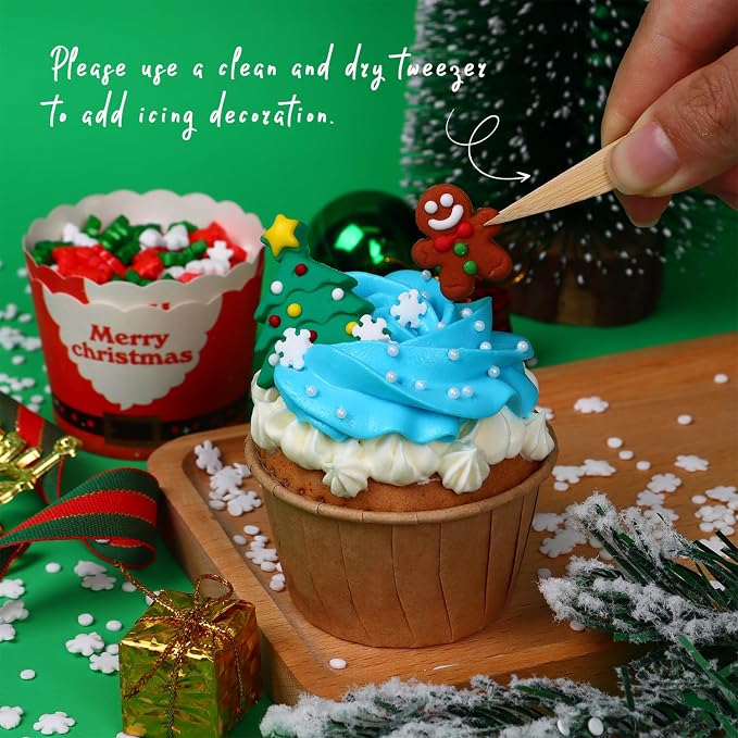 Edible Christmas Cookie Decorations, Edible Gingerbread Men, Christmas Tree, Santa Claus Icing Decorations, Gingerbread House Decorations, Perfect for Cupcakes, Cake, Cookies, and Ice Cream Topping