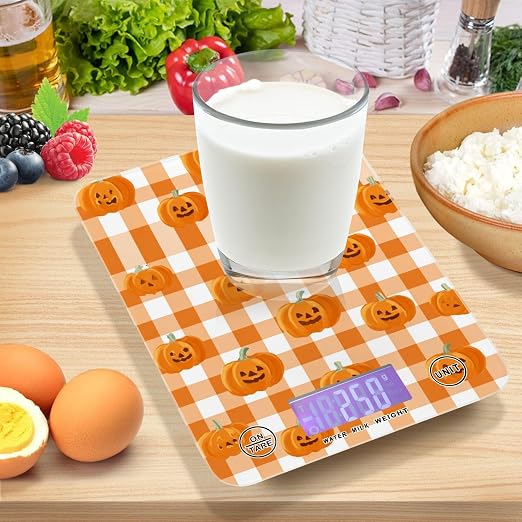 Food Scale Kitchen Scale Food Weight Scales Digital Weight Grams and Ounces Small Electronic Food Scale for Baking Cooking Halloween Orange Plaid Pumpkin Heads