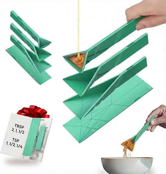 POLYGONS - Original Flat 3-in-1 Folding Measuring Spoons | 2 Spoons fold into 6 Sizes | Magnetic | DuraBend Tech lasts 100k+ folds | LeakProof for Wet & Dry | Gift Packaging | Baking/Cooking (Green)