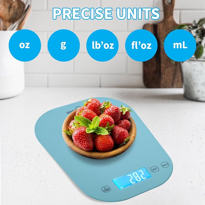 Smart Weigh Blue Digital Kitchen Scale for Cooking, Weight Loss, Calorie Tracking, Baking, Food Portion Control, and Meal Prep - Accurate Measurements in Grams and Ounces