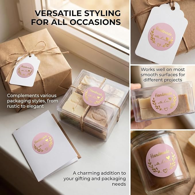 500Pcs Homemade with Love Stickers 1.5 inch Round Pink Adhesive Labels for Baking Packaging Envelope Seals Small Business Gift Wrap Handmade Crafts