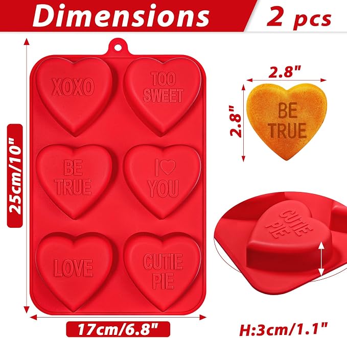 Webake Large Conversation Heart Mold for Baking, Heart Silicone Cake Molds 6-Cavity Heart Shaped Cake Pans,2 Packs