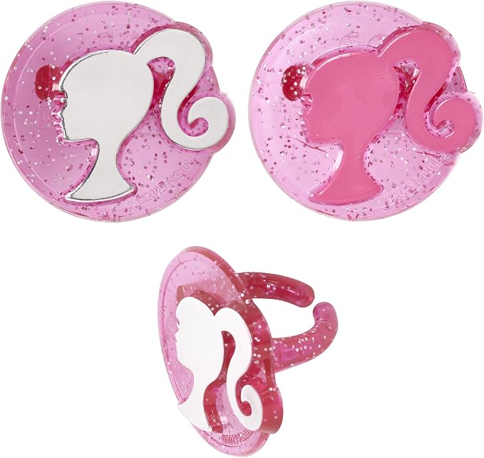 DecoPac Barbie Rings, 24 Barbie Silhouette Cupcake Decorations, Pink Glitter Cake Toppers For Birthday, Parties, Celebrations - 24 Pack