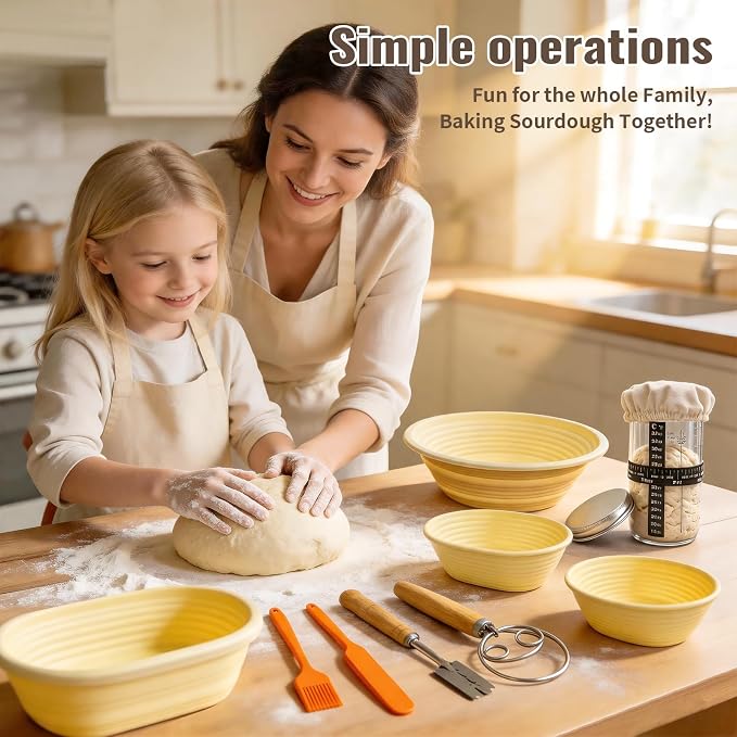 Sourdough Starter Kit, Collapsible Silicone Banneton Basket Set, Round & Oval Bread Proofing Bowl, BPA Free Food Grade Baking Supplies, Non-Stick Oven Dishwasher Safe Tools for Beginner Bakers