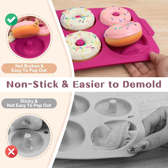 Nonstick Silicone Donut Pan: 3.5 Inch Doughnut Pans with Metal Frame - Silicone Donut Molds for Baking Gluten Free Glazed Vegan Protein Donuts Bagel - for Oven Kitchen - Home Bakers Housewife