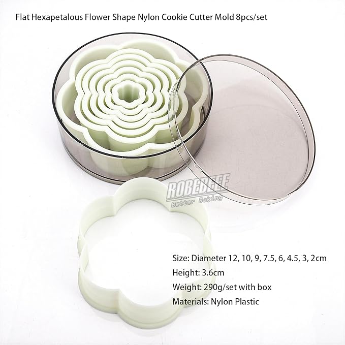 Multi-Shape Nylon Cookie Molds Round Square Star Plastic Geometry Biscuit Cutter Dough Mousse Bread Slicer DIY Bakery Utensils (Flat Six Petal)