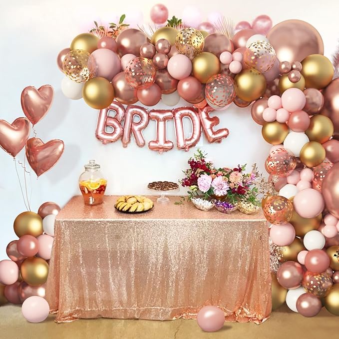Amandir Rose Gold Balloons Garland Arch Kit, 150pcs Rose Gold Pink White Gold Confetti Latex Balloons for Valentines Day Bridal Wedding Birthday Baby Shower Graduation Bachelorette Party Decorations