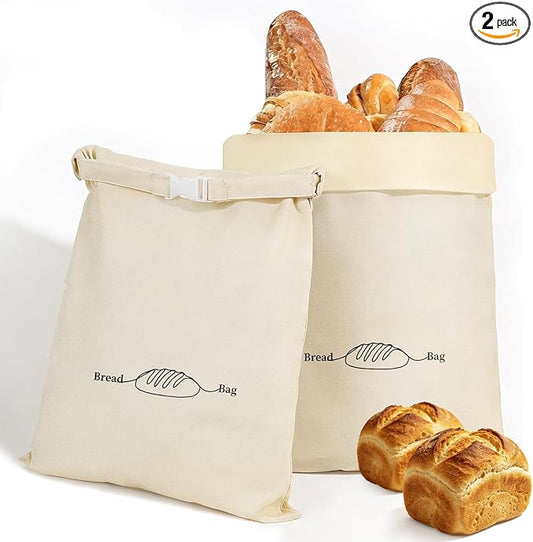 2 Pack Beeswax Bread Bags for Sourdough Homemade Bread, XL Reusable Bread Storage Bag, Organic Waxed Line and Linen Fabric Bread Bag for Home Bakers, Picnics Work or Gift-Giving