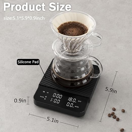 Coffee Scale with Timer, Rechargeable Digital Scale, Ratios & Flow Rate Display, 2kg/0.1g Accurate Scale，Barista-Grade for Pour-Over, Espresso, French Press, Black