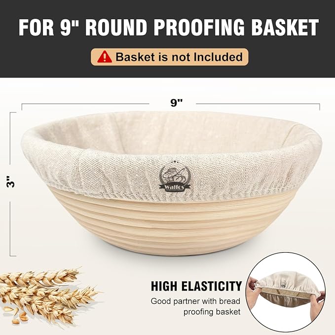 WALFOS 6 Packs Bread Basket Liner Cloth, 9 inch round bread proofing basket cloth liner, Baking Dough Basket Cover Natural Rattan Banneton Proofing Cloth