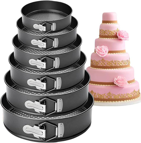6PCS round Springform Cake Pans Set(7,8,9,9.5,10,11inch) | nonstick coating,food-grade carbon steel,450°F heat-resistant,spring-lock&removable bottom easy release,Ideal for cakes,more