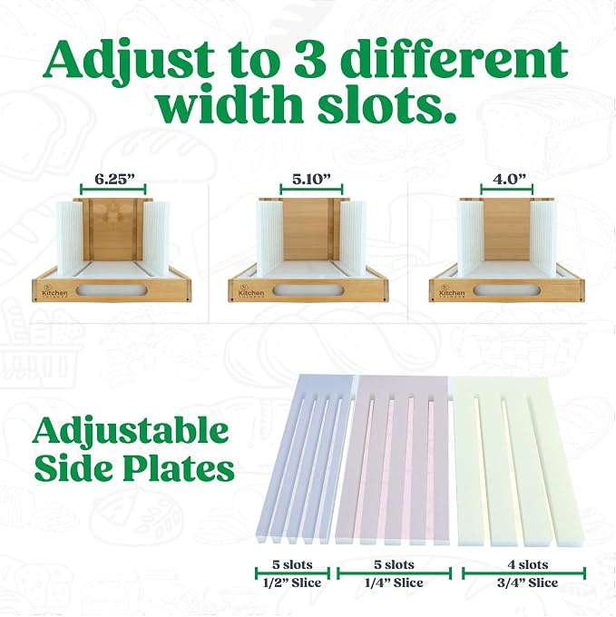Upgraded Bread Slicer for Homemade Bread, 3 Adjustable Loaf Widths and 3 Slice Thicknesses, Compact and Foldable Loaf Slicer with Crumb Tray