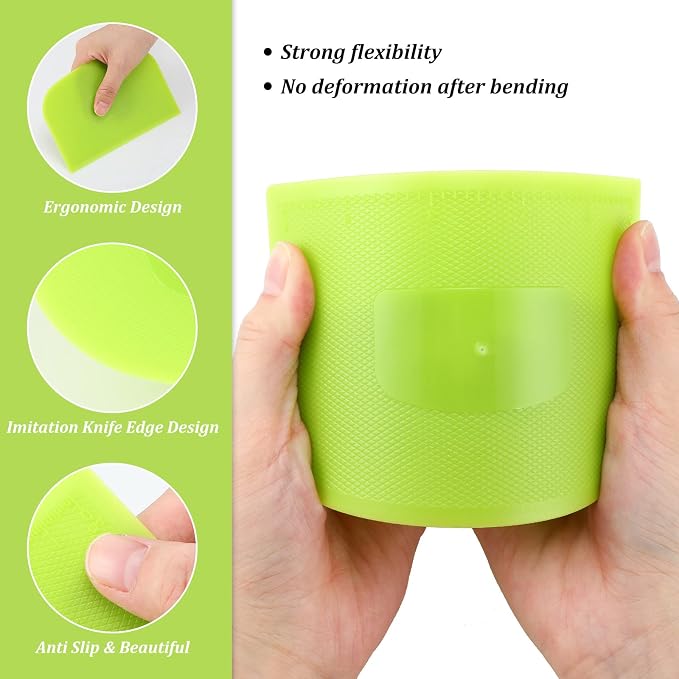 4 Piece Plastic Dough Scraper Bowl Scraper Flexible Multipurpose Food Scraper Plastic Dough Cutter for Bread Cake Dough Fondant Icing (White, Green, Blue, Pink)