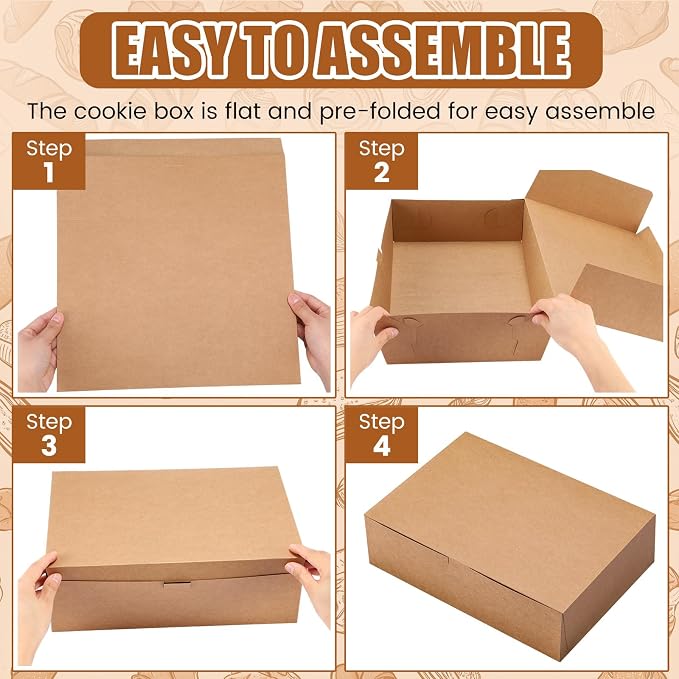 50 Pcs Non-window Bakery Boxes 14 x 10 x 4 Inch Kraft Paperboard Cake Box 1/4 Sheet Brown Rectangle Bakery Pastry Supplies for Cookies, Chocolate, Party Gift, and At-home Bakers
