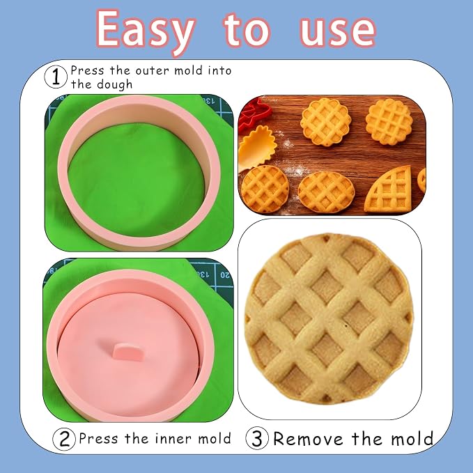 8 Pcs Mini Waffles Cartoon Fun Round Cookie Cutter Set 3D Cute Classic Design Triangle Cookie Stamps for DIY Biscuit Baking Frosting Decorations Fondant Pancake Cheese Pastries Apple Pie