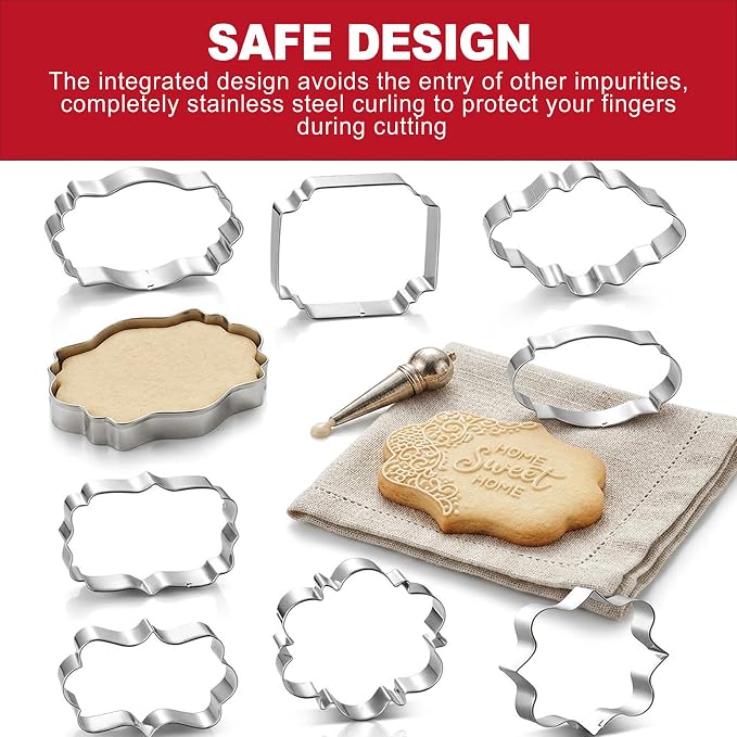 10 Piece Plaque Cookie Cutter Set, Assorted Shapes Stainless Steel Frame Cookie Cutters,Biscuits and Dough, Ideal for Wedding Holiday Birthday Party Baking Decorations and DIY Crafts