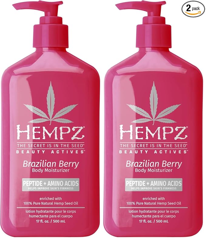 Hempz Brazilian Berry Beauty Actives Lotion with Peptides and Amino Acids,Hydrating and Firming Moisturizer for Body,Hands-and Feet 17 oz.,(Pack of 2)