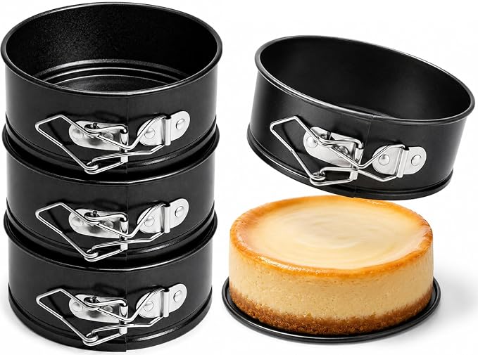 4 Inches Mini Springform Pan, 4-Pack Nonstick Cake Mold Set | Springform Cheesecake Pan, Nonstick Baking Molds for PCheesecakes and Quiches