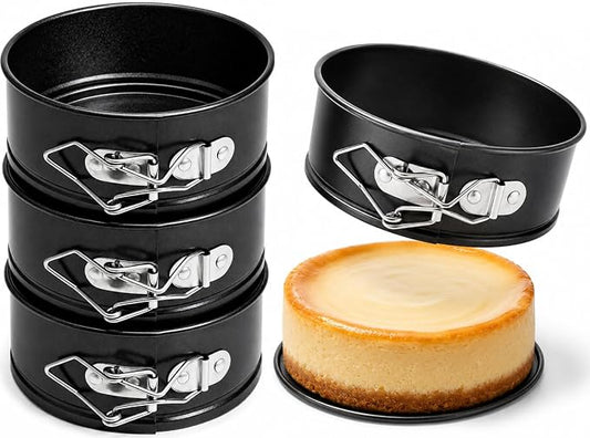 4 Inches Mini Springform Pan, 4-Pack Nonstick Cake Mold Set | Springform Cheesecake Pan, Nonstick Baking Molds for PCheesecakes and Quiches