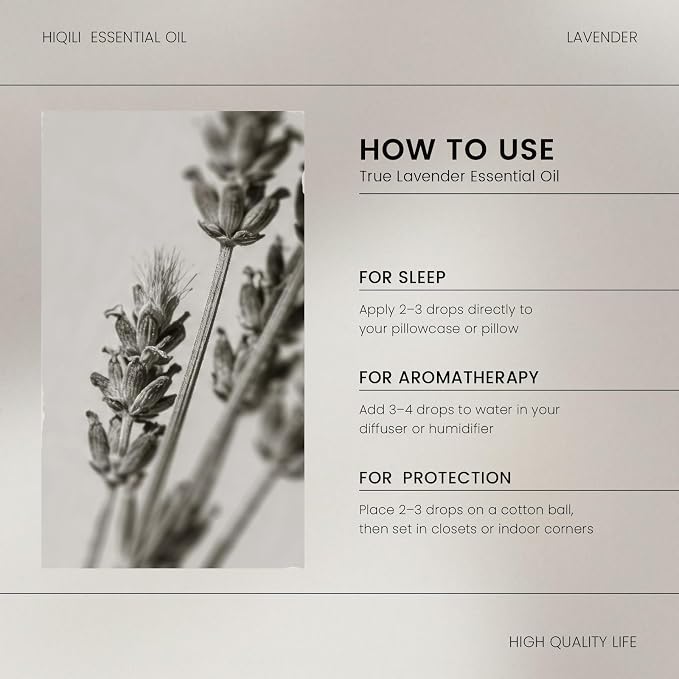 HIQILI Lavender Essential Oil for Diffuser, Aromatherapy & Air Freshening, Ideal for Relaxing Tense Mood, Eliminating Odor, Creating Peaceful Atmosphere for Sleep, Bath & Work —30ml / 1.01 fl oz