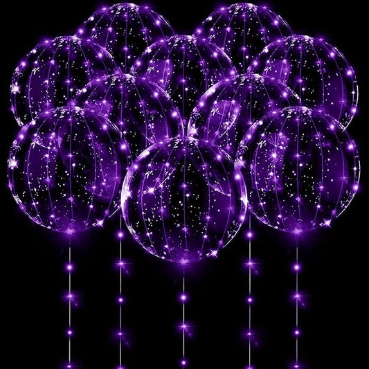 LED Balloons 10 PACKS, 20 Inches Light Up BoboBalloons Helium Style,Glow Bubble Balloons for Christmas Wedding Birthday Valentines Day Halloween Party Supplies Decorations (Purple light)
