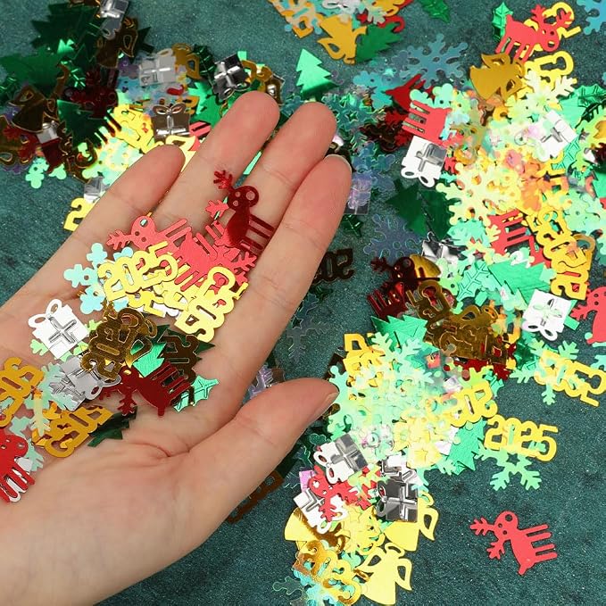 Christmas Glitter Confetti Party Decorations, Metallic Foil Snowflake Confetti for Christmas Table Decorations, Xmas Tree Santa Sequins Party Scatter for New Years Table Decor Winter Party Supplies